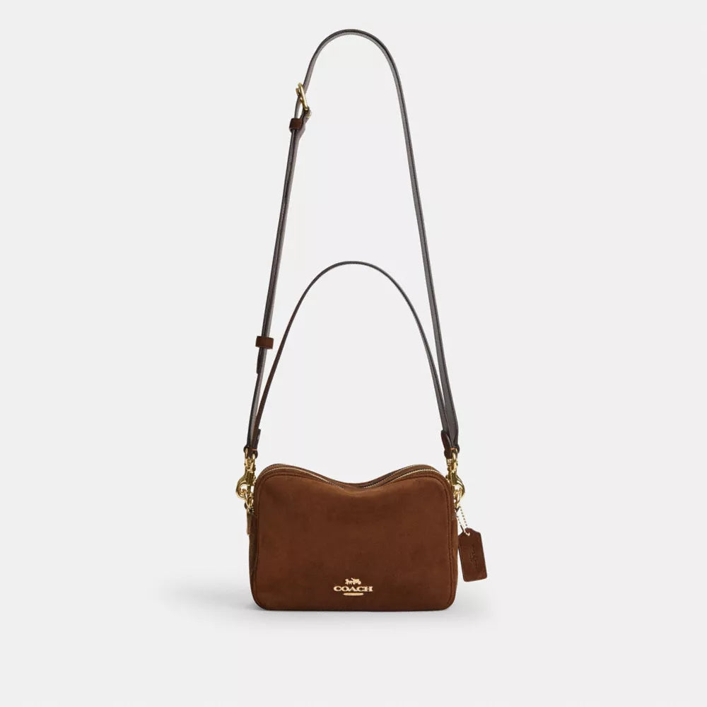 Carey Crossbody Bag - Suede/Gold/Warm Brown