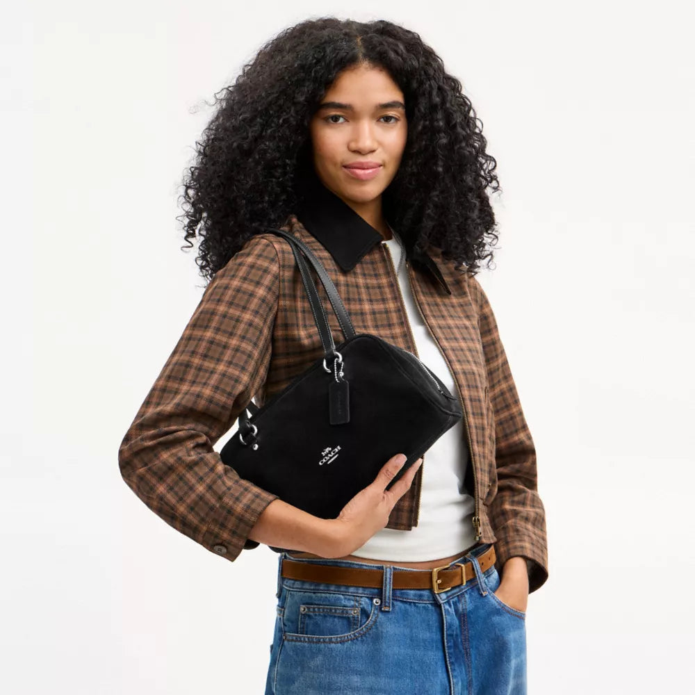 Sydney Shoulder Bag - Suede/Silver/BLACK