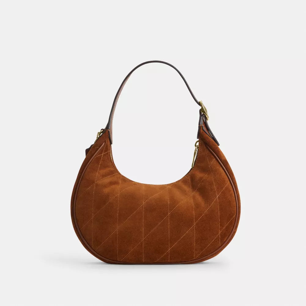 Emily Shoulder Bag With Quilting - Suede/Gold/Warm Brown