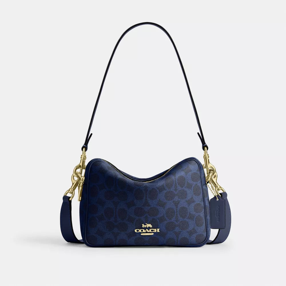 Carey Crossbody Bag In Signature Canvas - Signature Canvas/Gold/Navy