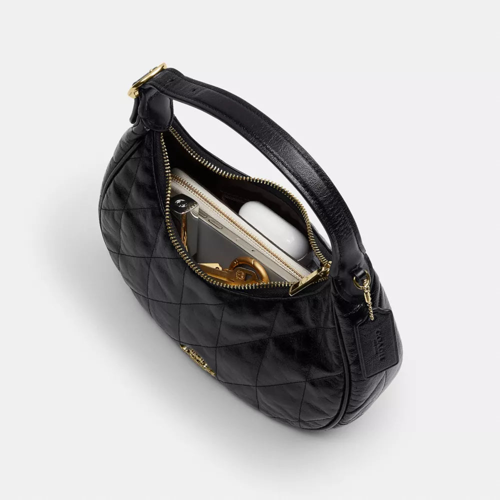 Emily Shoulder Bag With Quilting - Crinkle Leather/Gold/Black