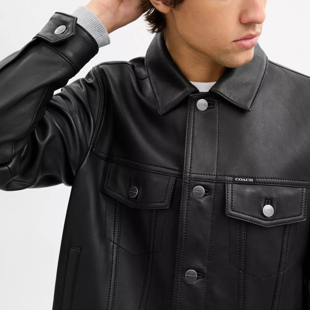 Leather Trucker Jacket - Black