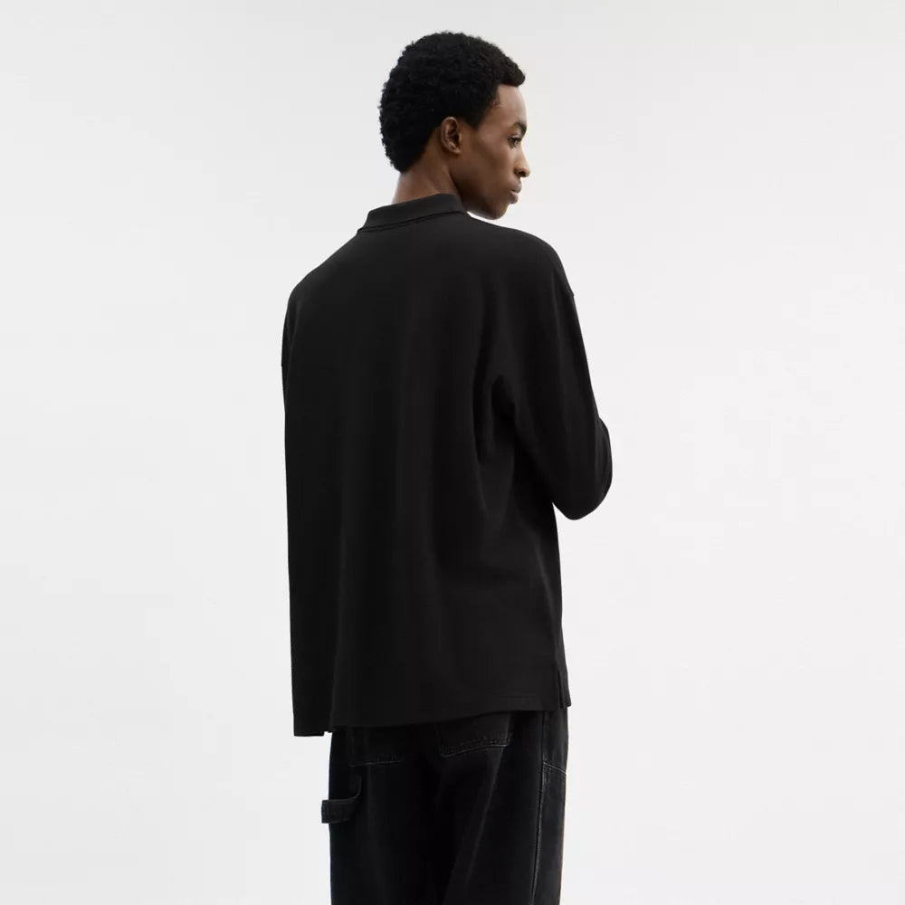 Horse And Carriage Long Sleeve Polo - Black
