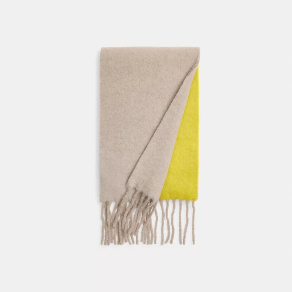 Colorblock Muffler With Rubber Patch - Grey Birch/Lime