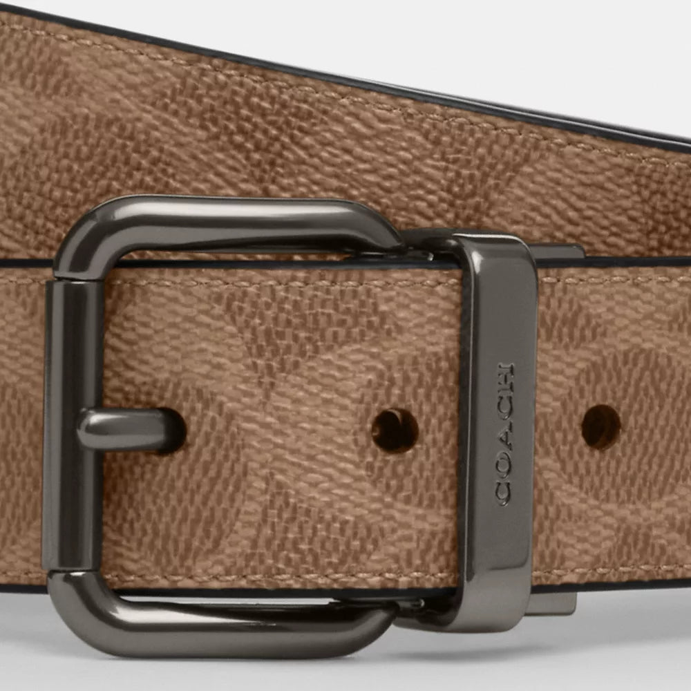 Roller Buckle Cut-To-Size Reversible Belt, 38MM - Gunmetal/Tan Charcoal