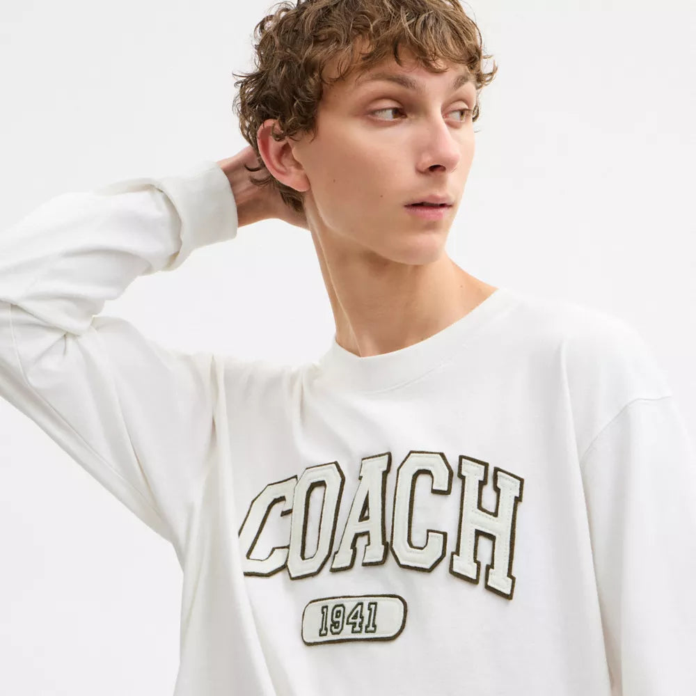 Sporty Relaxed Long Sleeve T-Shirt In Organic Cotton - Vintage Ivory