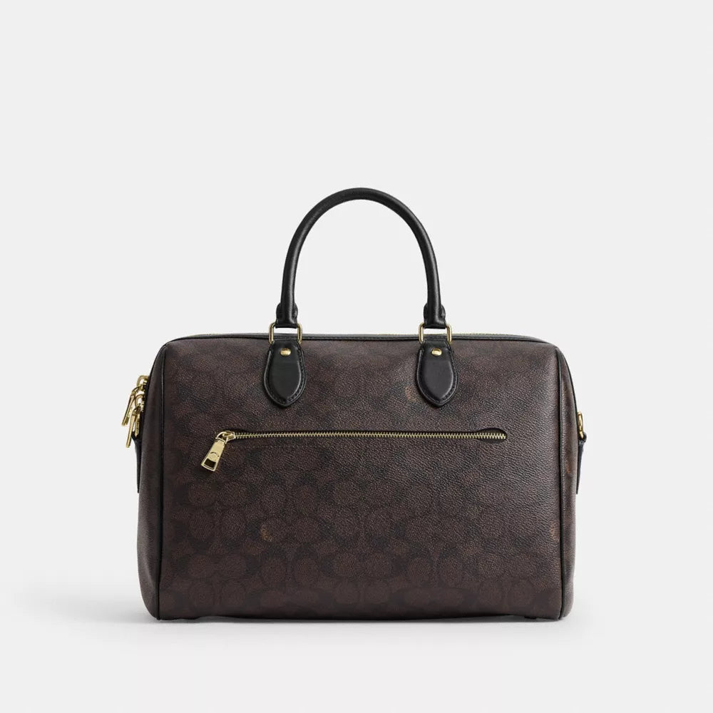 Rowan Large Satchel Bag In Signature Canvas - Signature Canvas/Gold/Walnut/Black