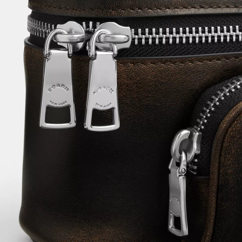 Rainer Crossbody Bag 18 With Pocket In Loved Leather - Silver/Black Brown