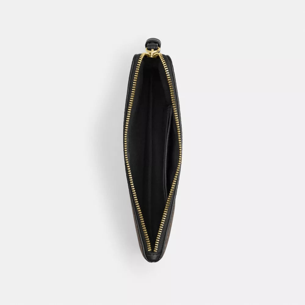 Large Corner Zip Wristlet In Signature Canvas - Signature Canvas/Gold/Walnut/Black