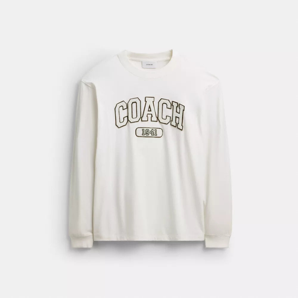 Sporty Relaxed Long Sleeve T-Shirt In Organic Cotton - Vintage Ivory