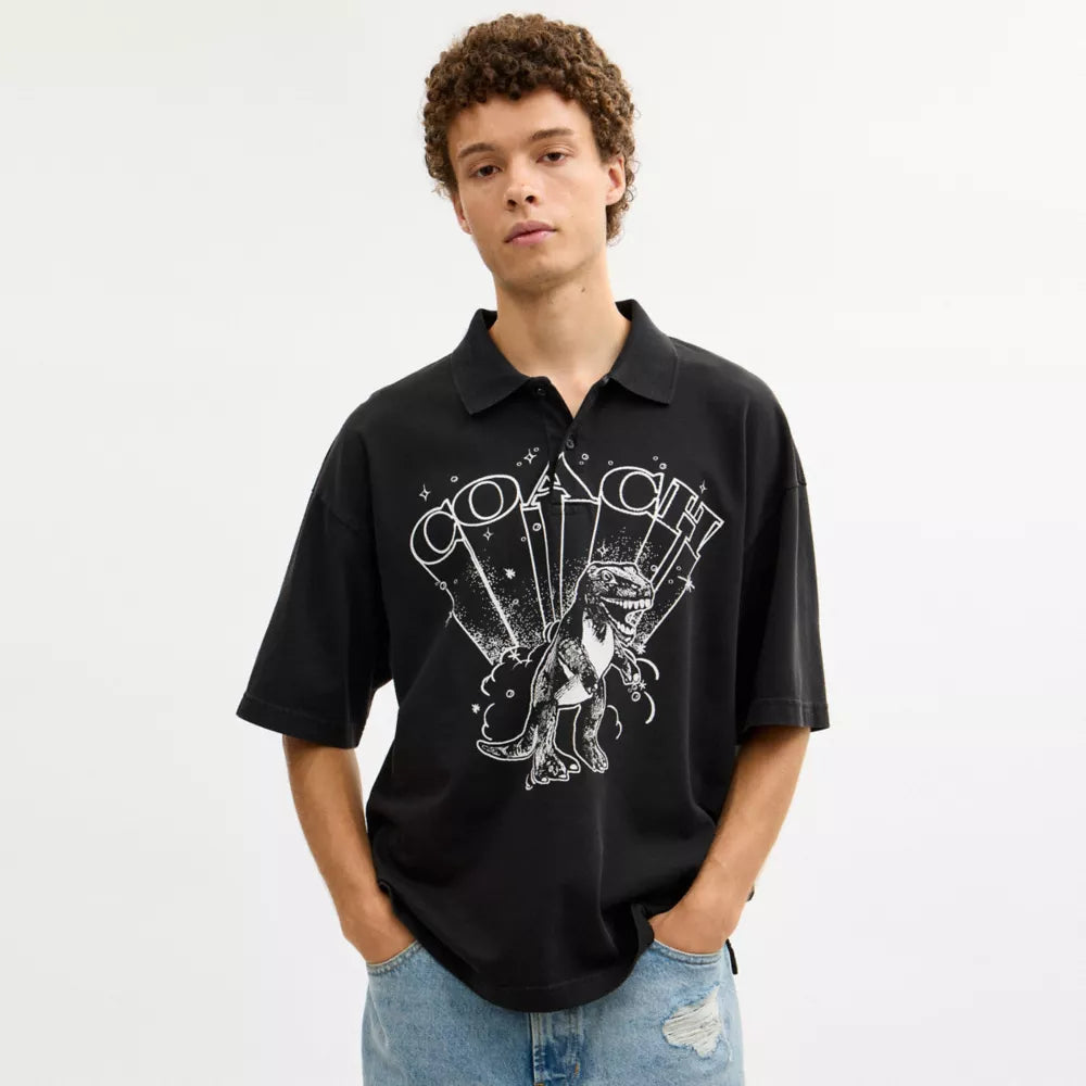 T-Rex Boxy Polo - Garment Dye Black