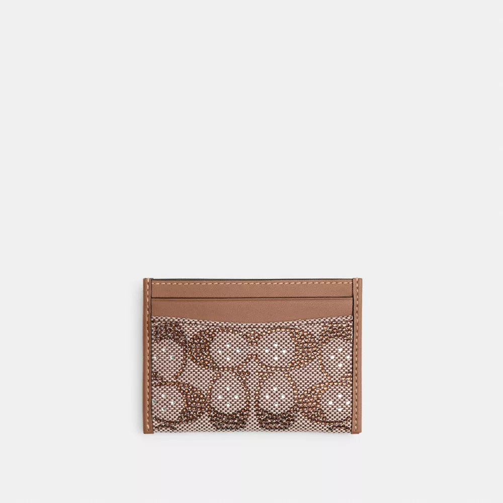 Essential Card Case In Crystal Signature Jacquard - Crystal/Brass/MUSHROOM
