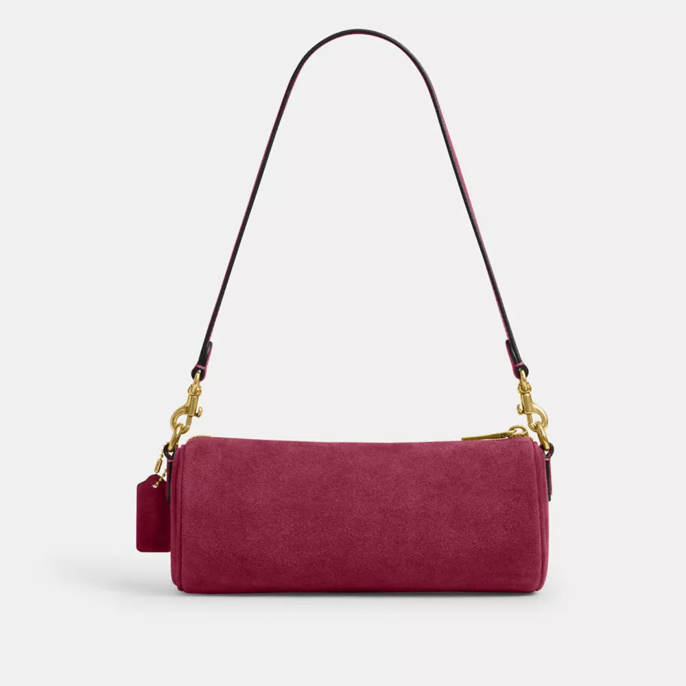 Barrel Bag - Suede/Brass/Dark Fuchsia