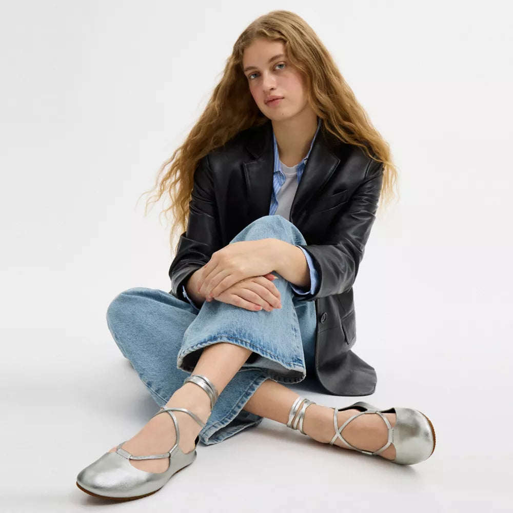 Lace-Up Soft Ballet Flat - Silver