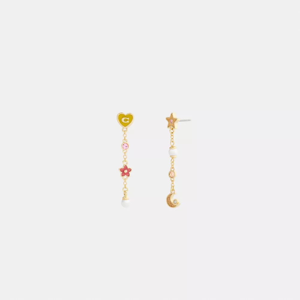 Celestial Stars And Hearts Linear Earrings - Gold/Multi