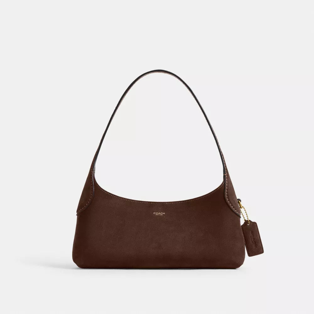 Brooklyn Shoulder Bag 26 - Suede/Brass/Dark Chocolate