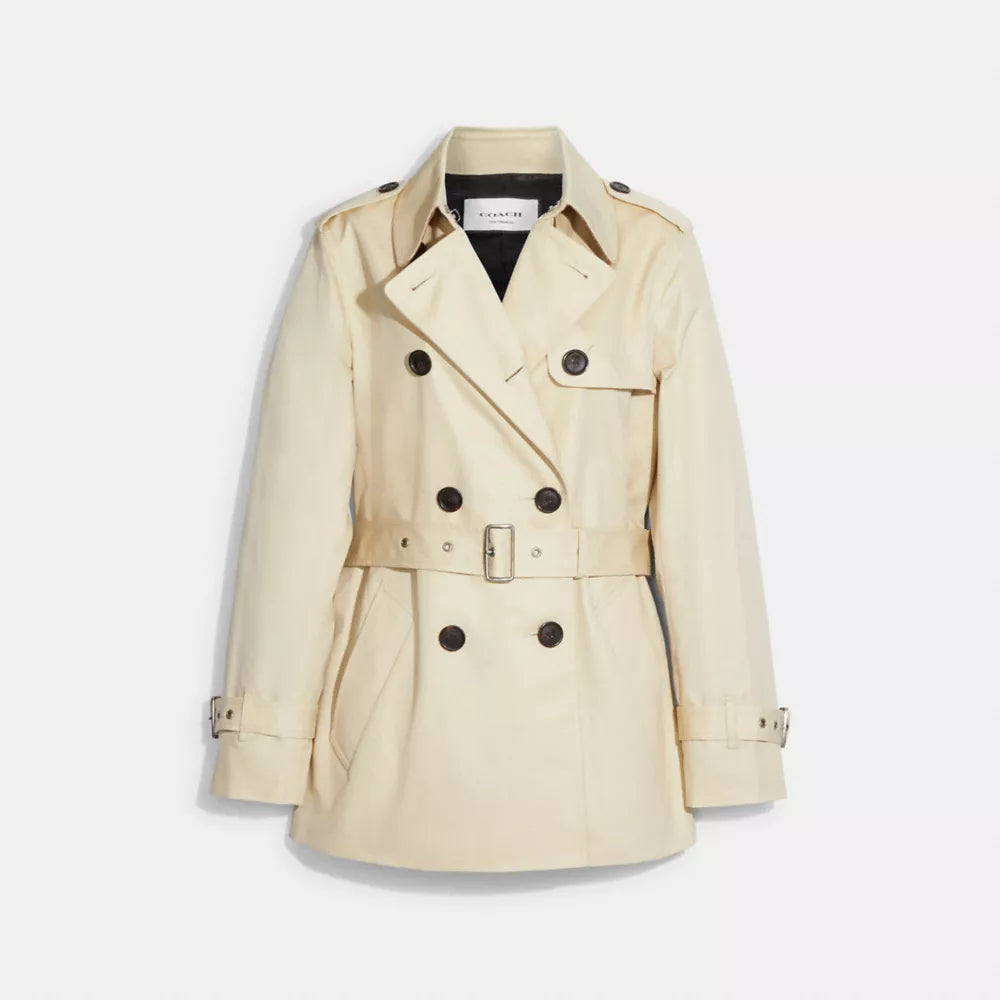 Solid Short Trench Coat - Bone