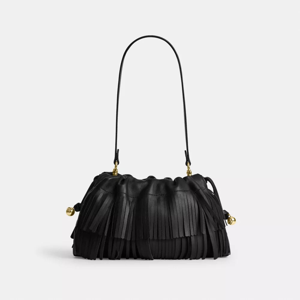 Faye Shoulder Bag With Fringe - Leather/Gold/Black