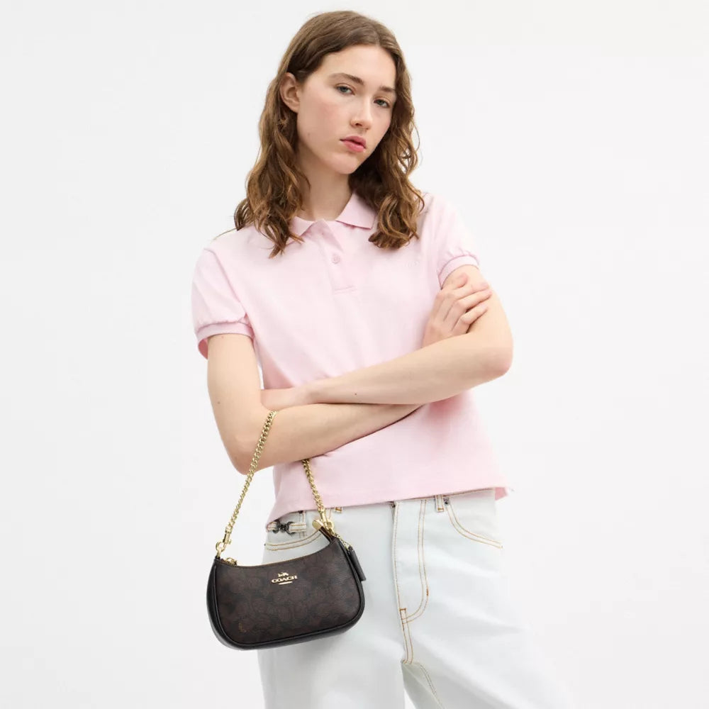 Teri Mini Crossbody Bag In Signature Canvas - Signature Canvas/Gold/Walnut/Black
