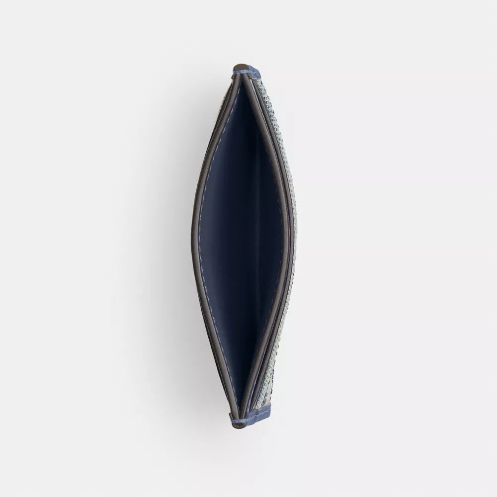Essential Card Case In Regenerative Cotton Denim With Crystal Signature - Denim-Signature/Brass/Denim
