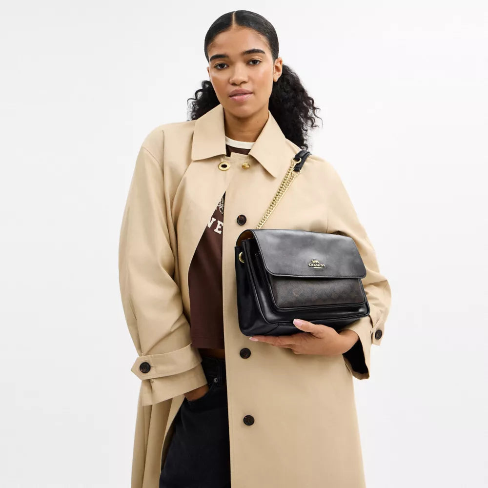 Elodie Crossbody Bag In Signature Canvas - Gold/Walnut/Black