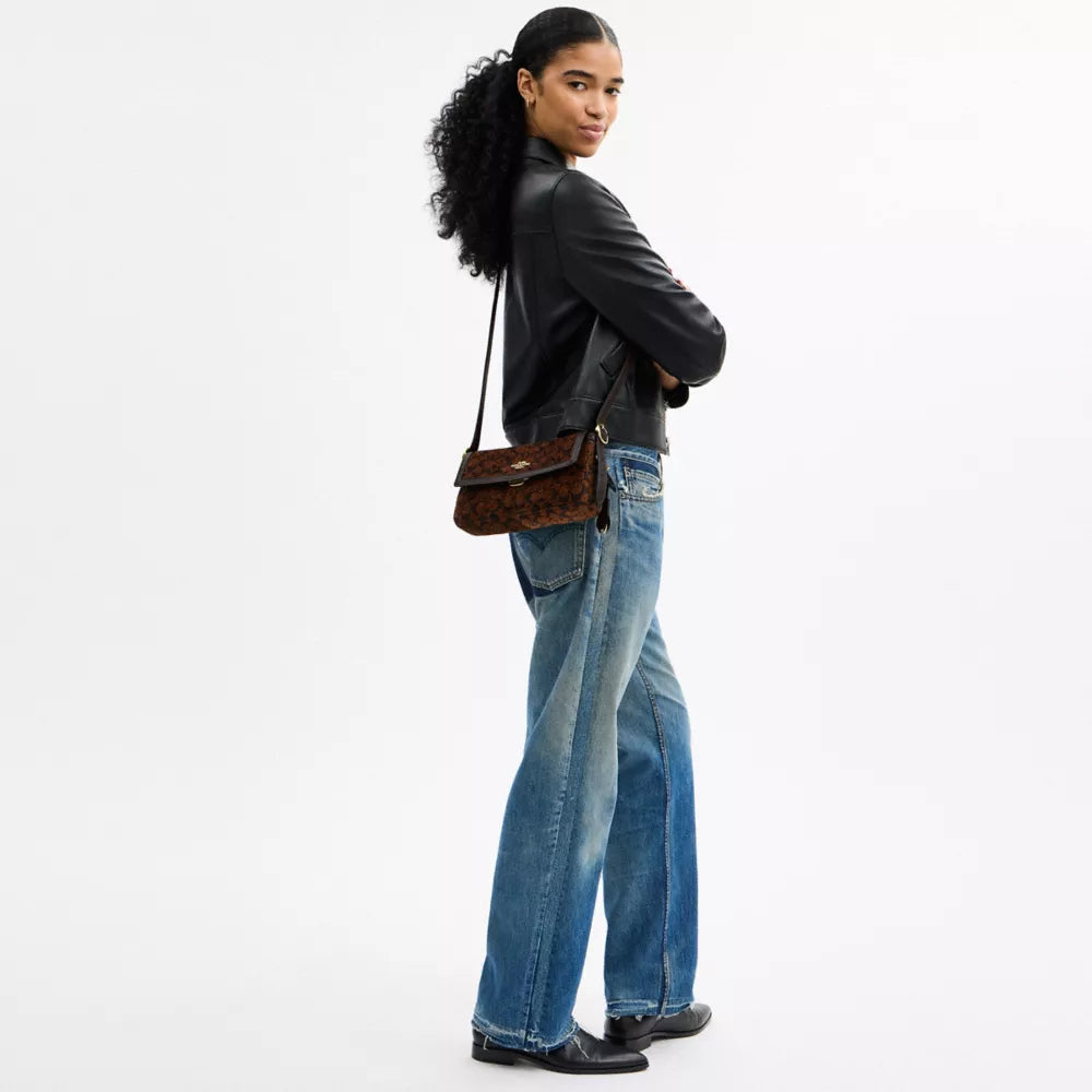 Etta Small Flap Shoulder Bag In Signature Chenille - Signature Chenille/Gold/Truffle