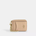 Zip Card Case In Signature Leather - Pebbled Leather/Gold/Oat