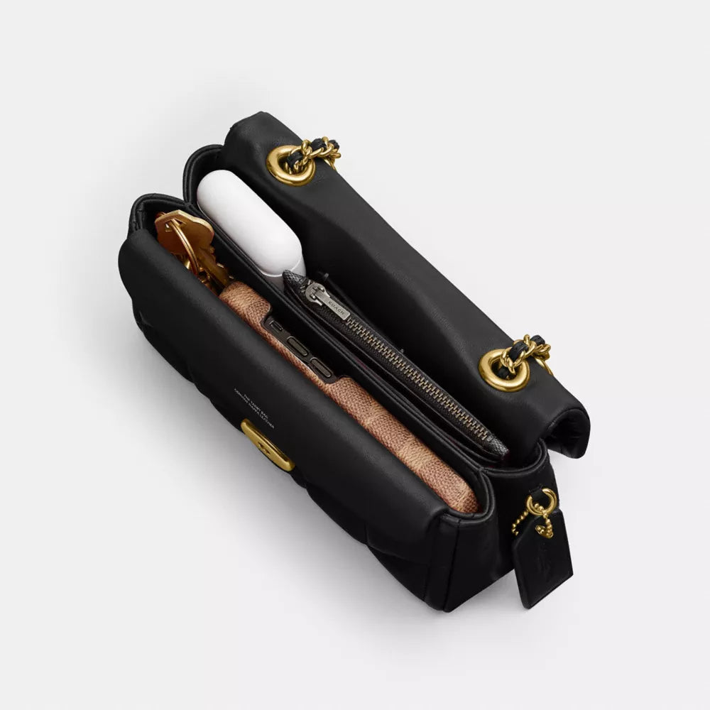 Tabby Shoulder Bag 20 With Pillow Quilting - Smooth Leather/Brass/Black