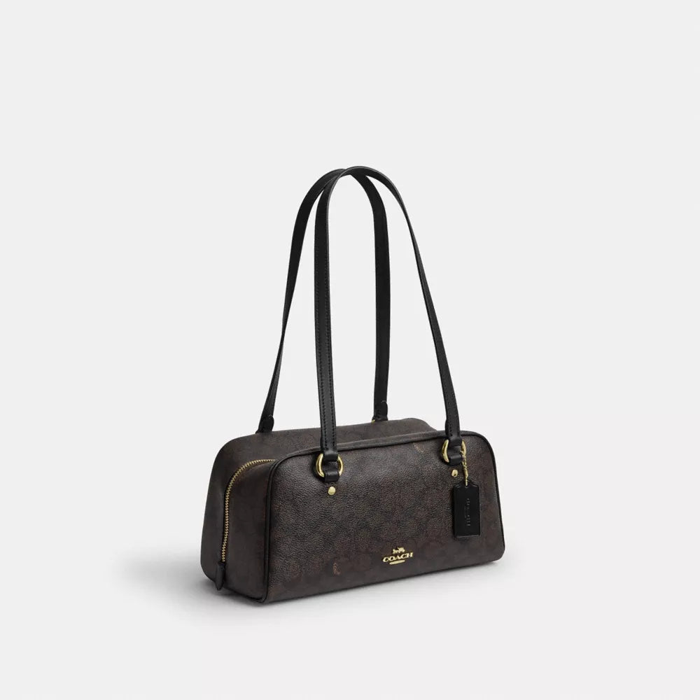 Sydney Shoulder Bag In Signature Canvas - Signature Canvas/Gold/Walnut/Black