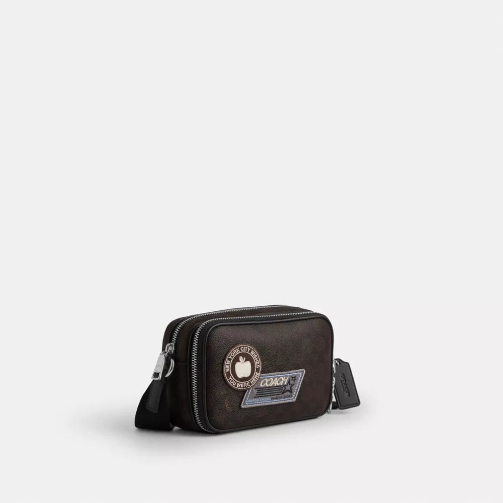 Colton Crossbody Bag 19 In Signature Canvas with Patches - Signature Canvas/SV/Walnut/Black