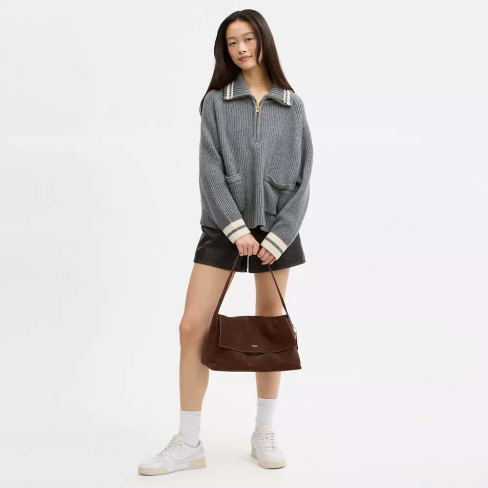 Chelsea Shoulder Bag 36 - Suede/Brass/Dark Chocolate