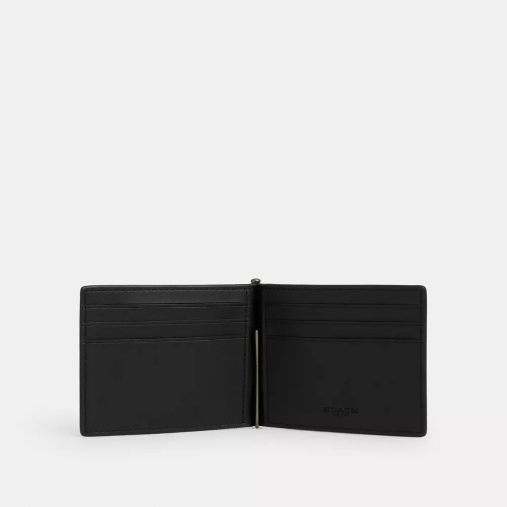 Slim Money Clip Billfold Wallet In Signature Canvas - Gunmetal/Charcoal/Black