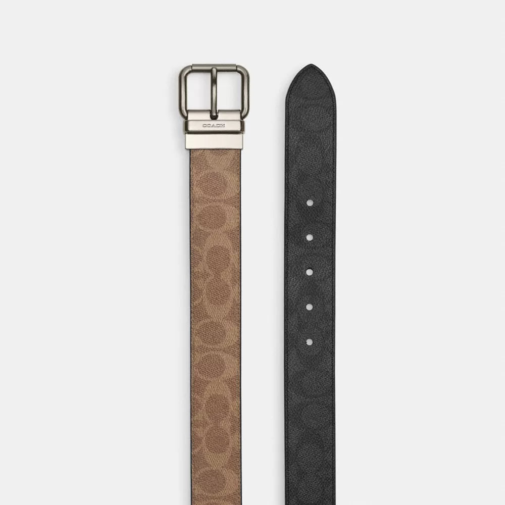 Roller Buckle Cut-To-Size Reversible Belt, 38MM - Gunmetal/Tan Charcoal