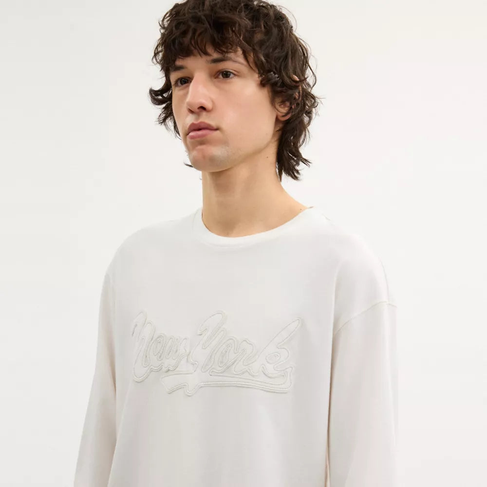 New York Long Sleeve T-Shirt In Organic Cotton - White