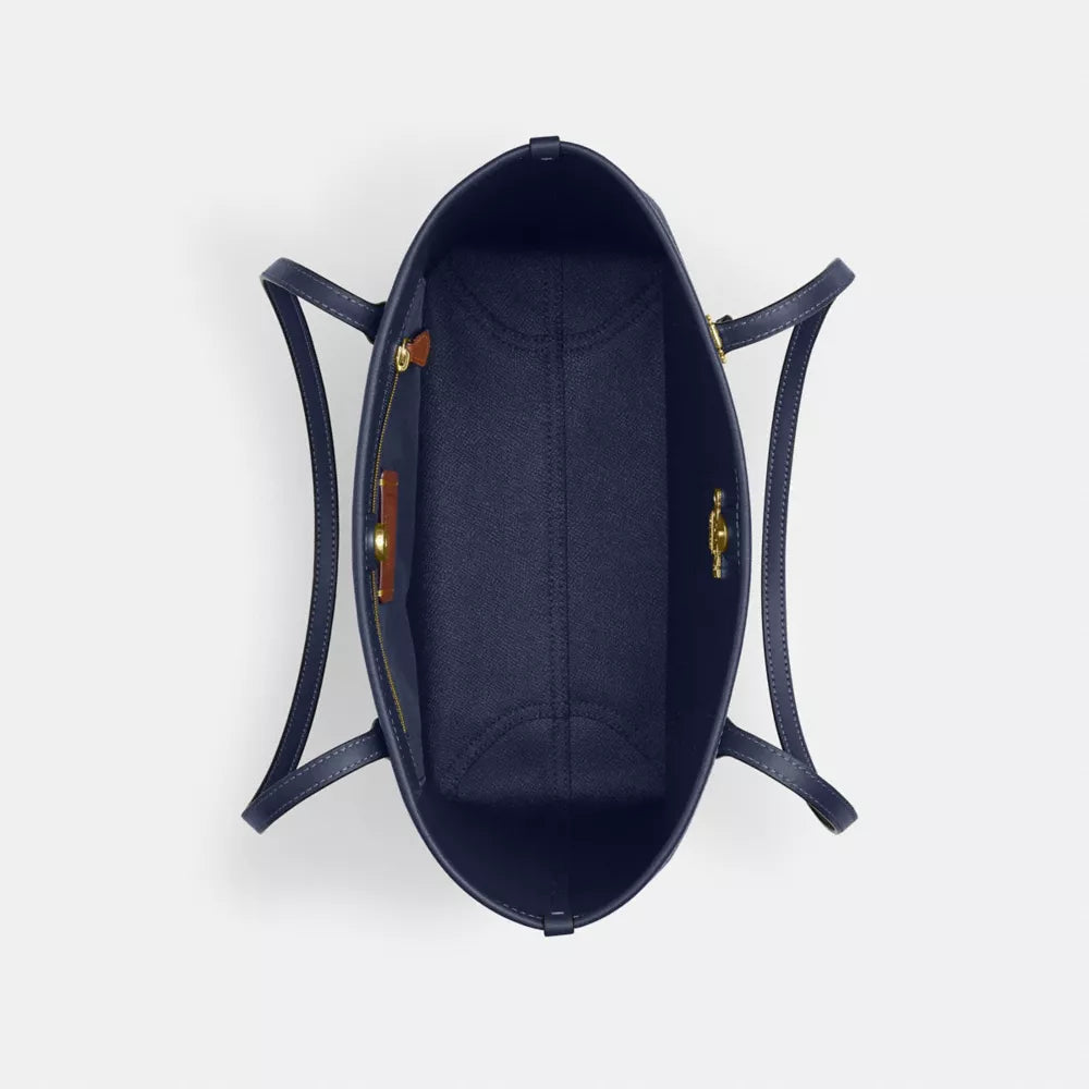 Medium City Tote Bag In Signature Canvas - Gold/Navy
