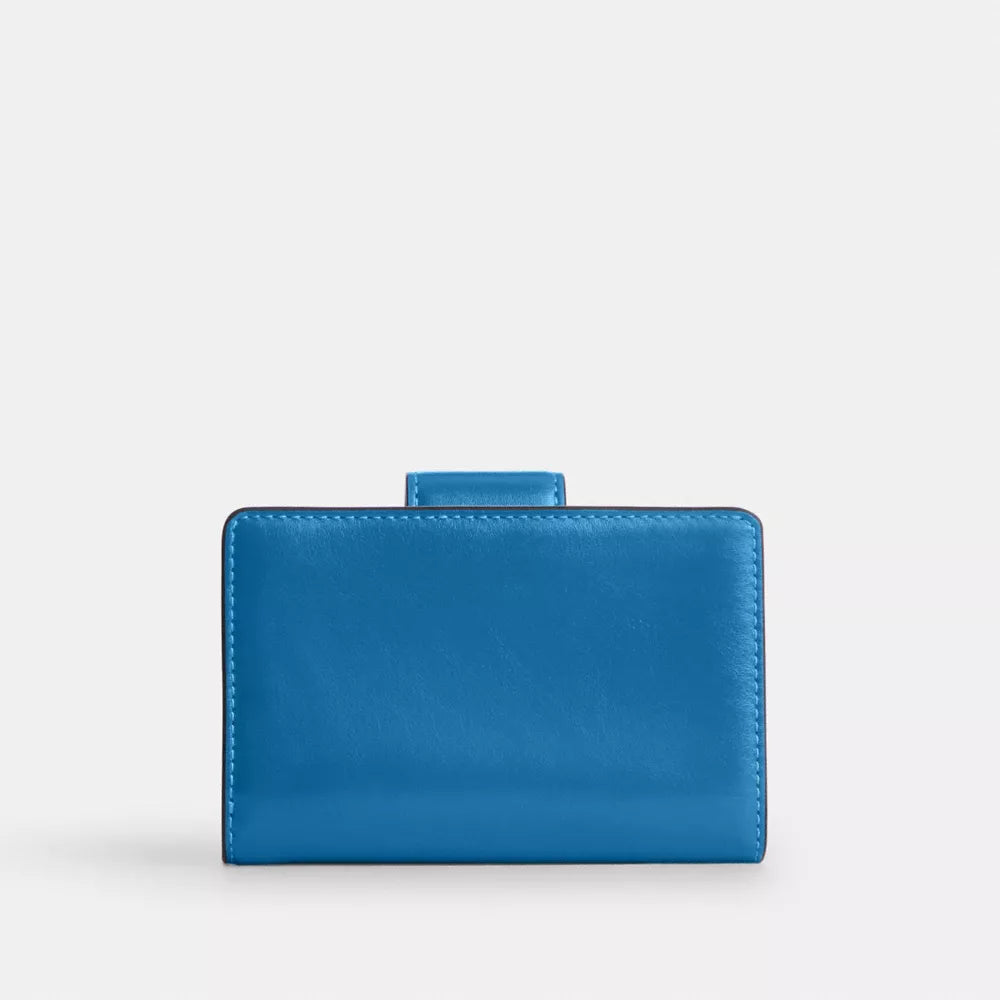 Medium Corner Zip Wallet - Crinkle Leather/Silver/Blue Jay
