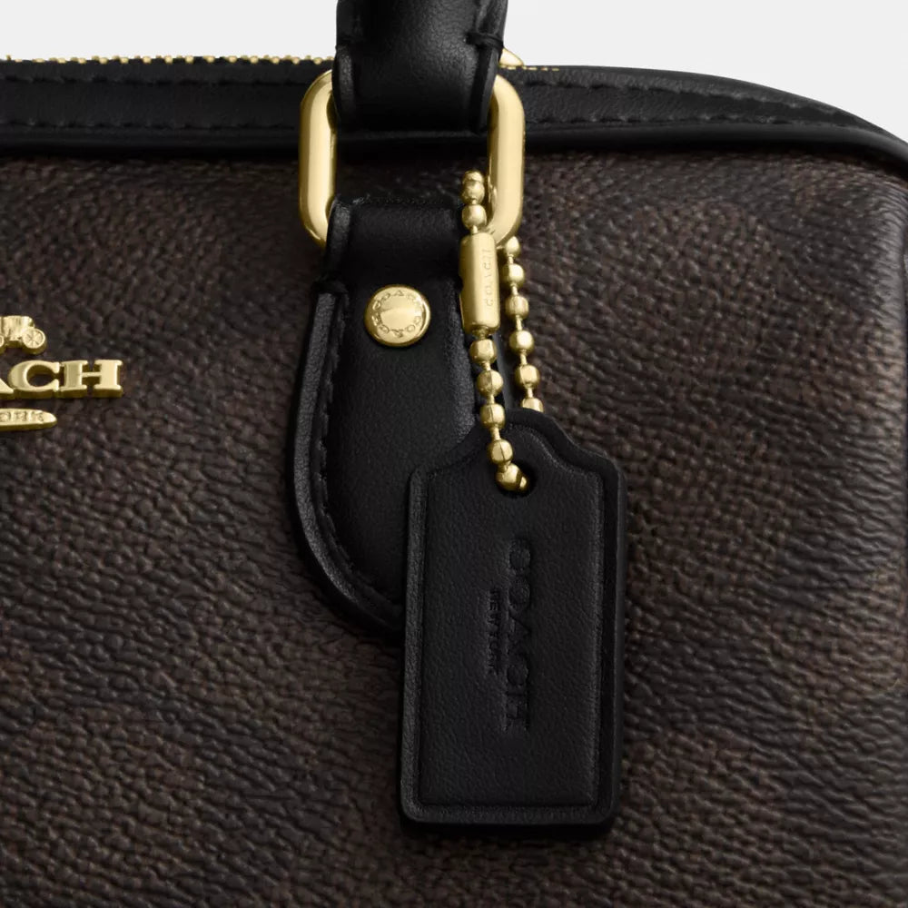 Mini Rowan Crossbody Bag In Signature Canvas - Signature Canvas/Gold/Walnut/Black