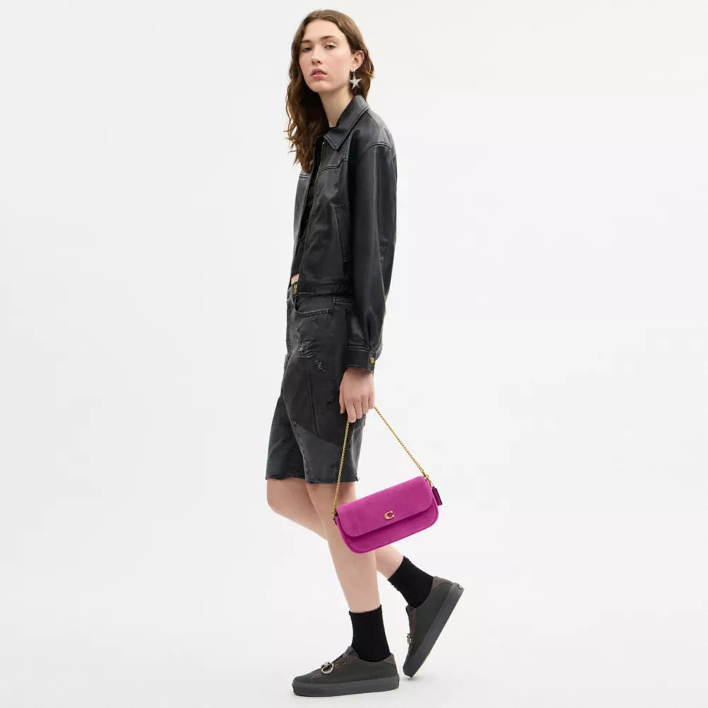 Brook Flap Chain Bag - Suede/Brass/Magenta