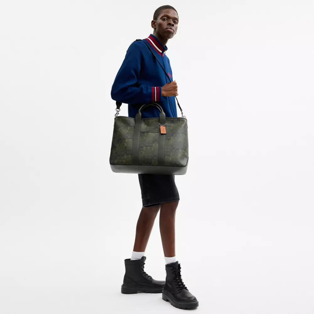 Grayson Tote Bag In Signature Camo Print - Signature Canvas/Silver/GREEN