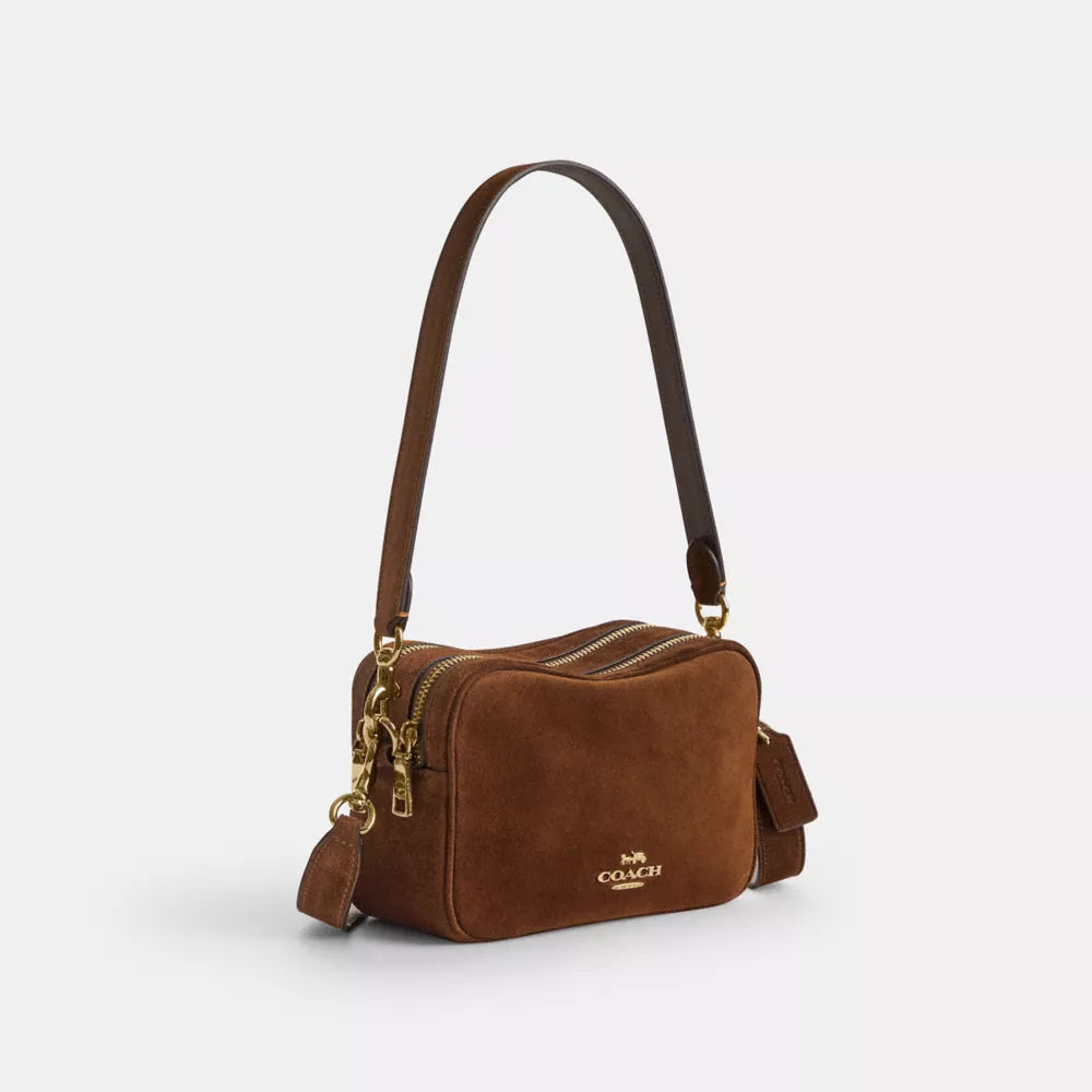Mini Carey Crossbody Bag - Suede/Gold/Warm Brown