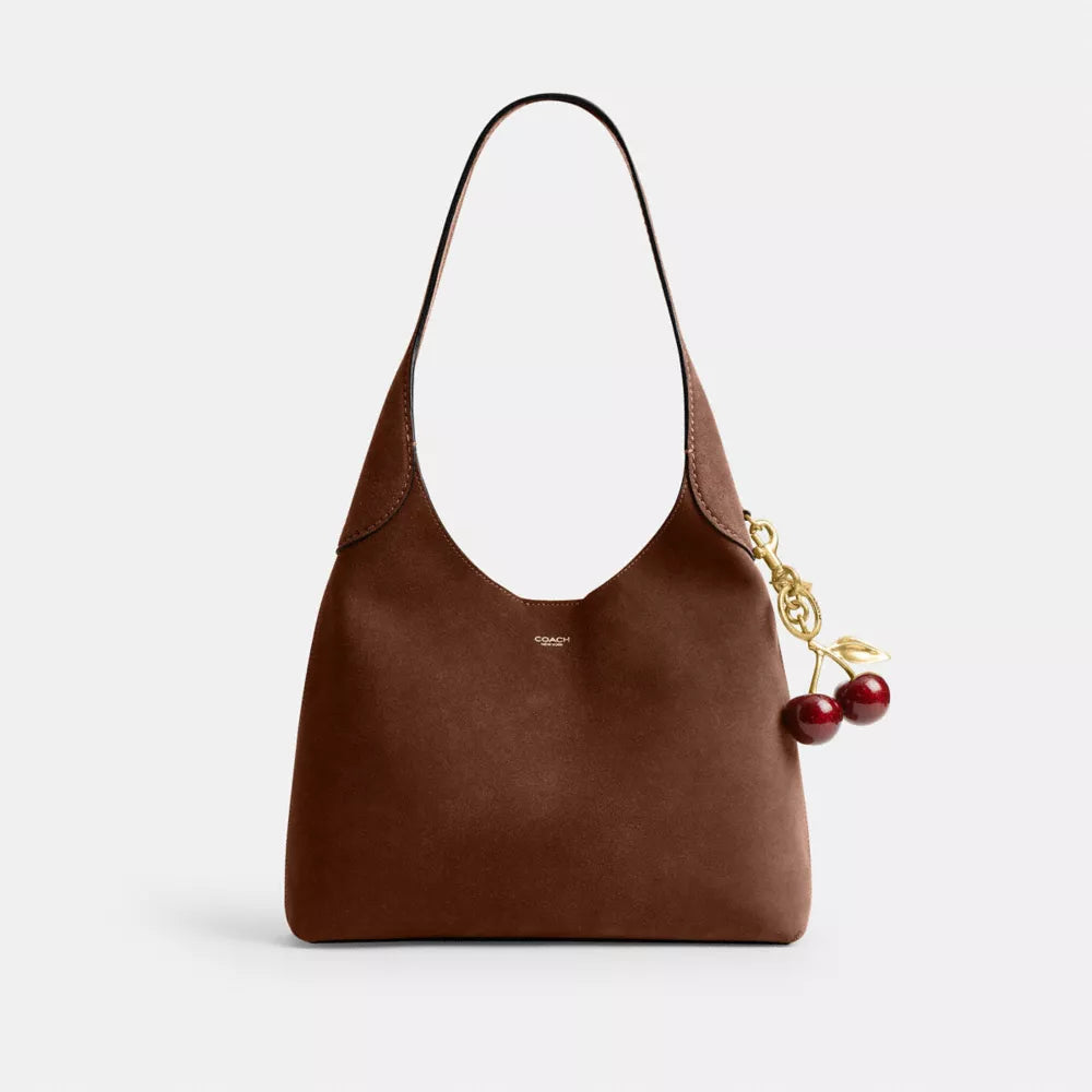 Brooklyn Shoulder Bag 28 - Suede/Brass/Warm Brown