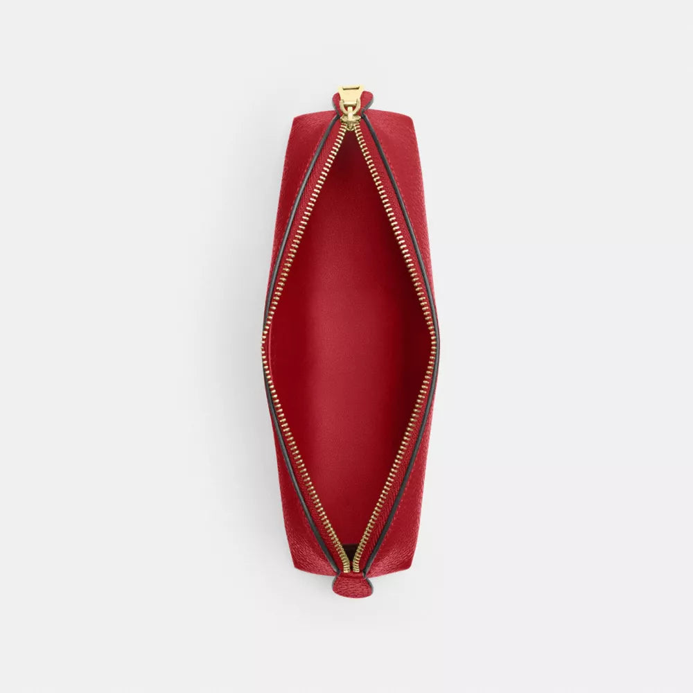 Pencil Case - Pebbled Leather/Gold/Poppy
