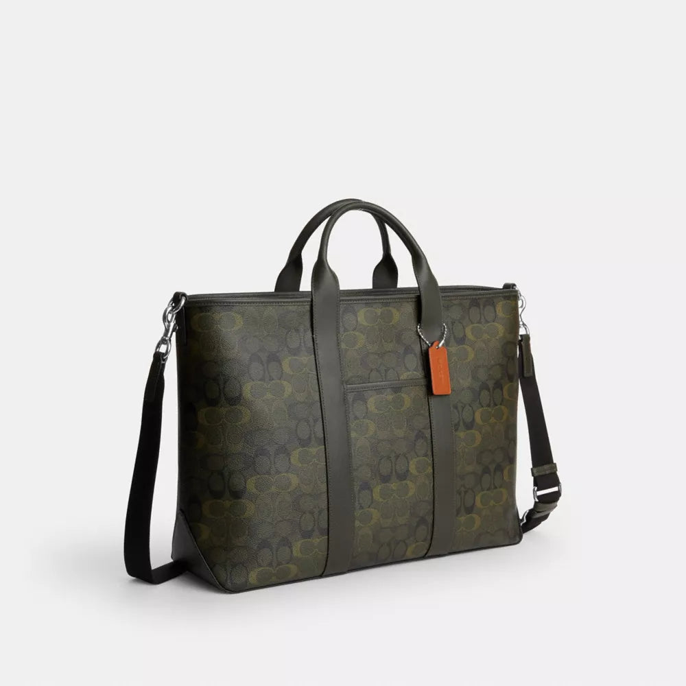 Grayson Tote Bag In Signature Camo Print - Signature Canvas/Silver/GREEN