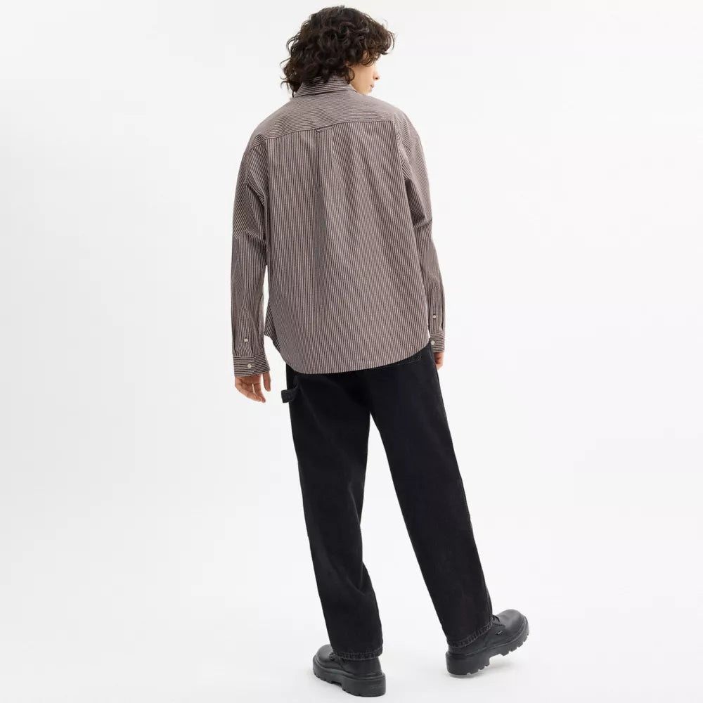 Long Sleeve Button Up Shirt - Brown Stripe