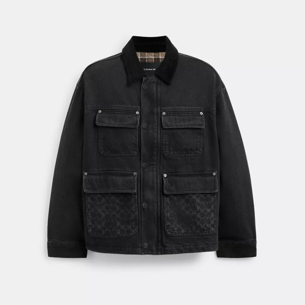 Denim Chore Coat With Flannel Lining - Black Wash