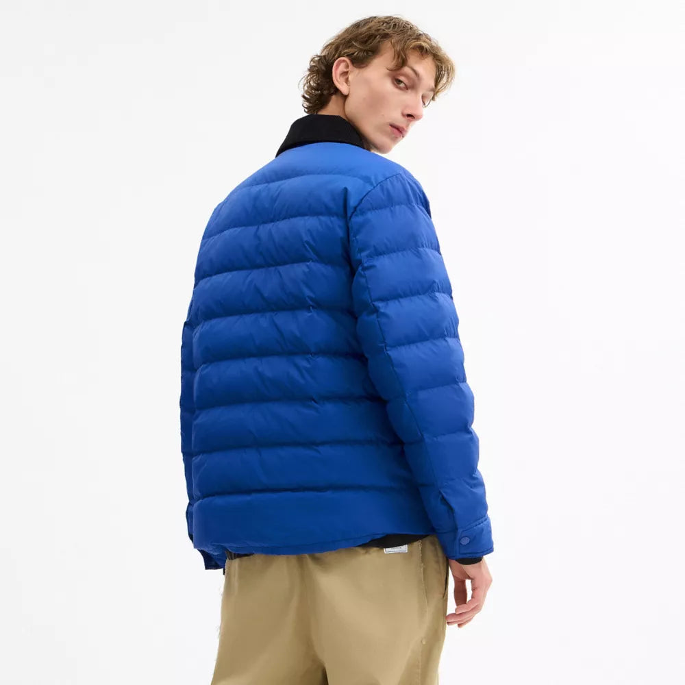 Lightweight Shirt Down Jacket In Recycled Polyester - Blue