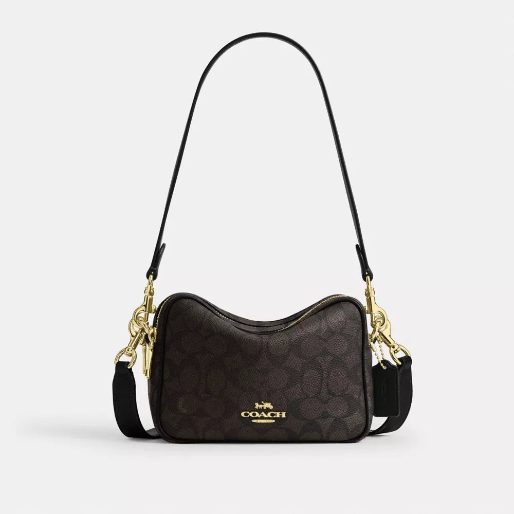 Mini Carey Crossbody Bag In Signature Canvas - Signature Canvas/Gold/Walnut/Black