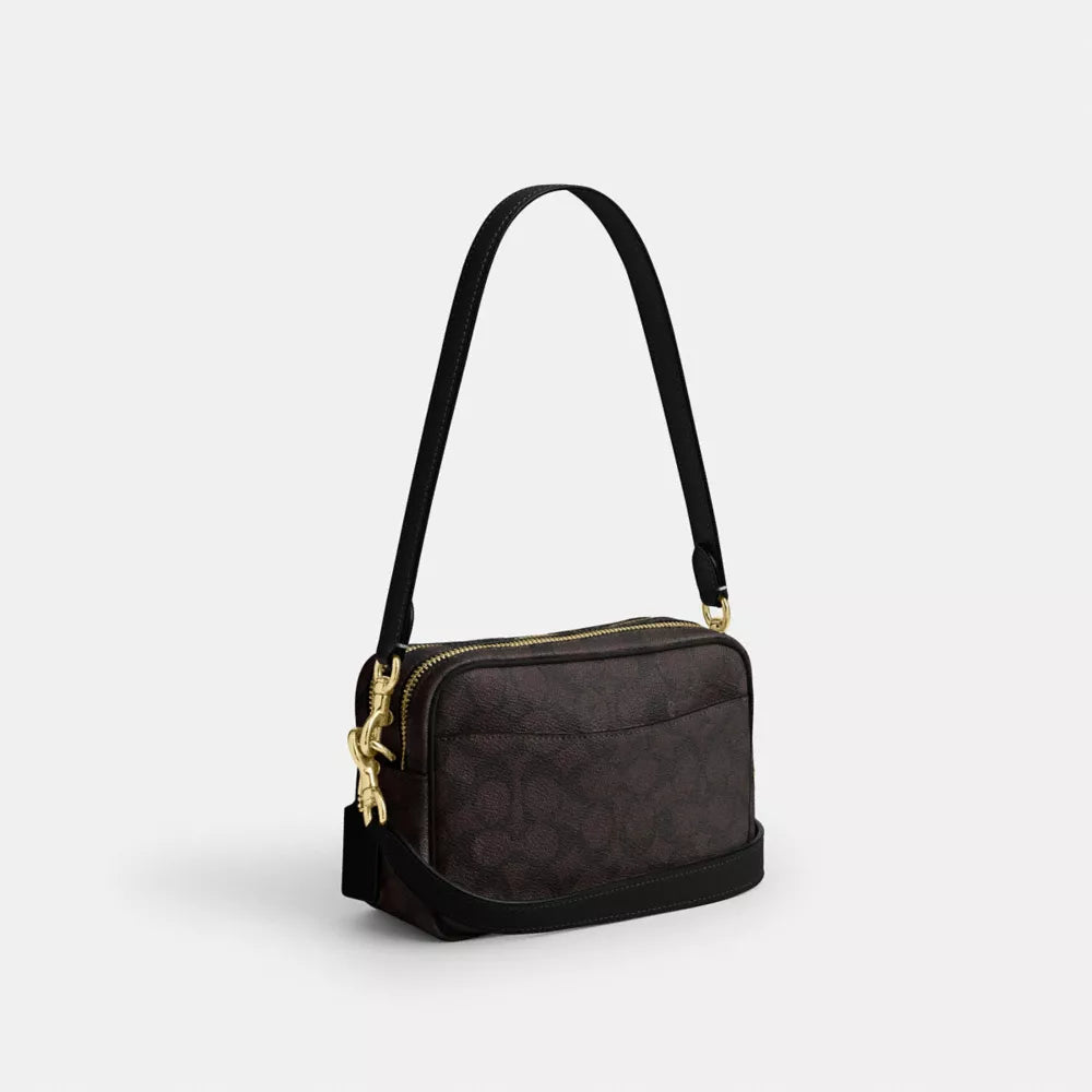 Mini Carey Crossbody Bag In Signature Canvas - Signature Canvas/Gold/Walnut/Black