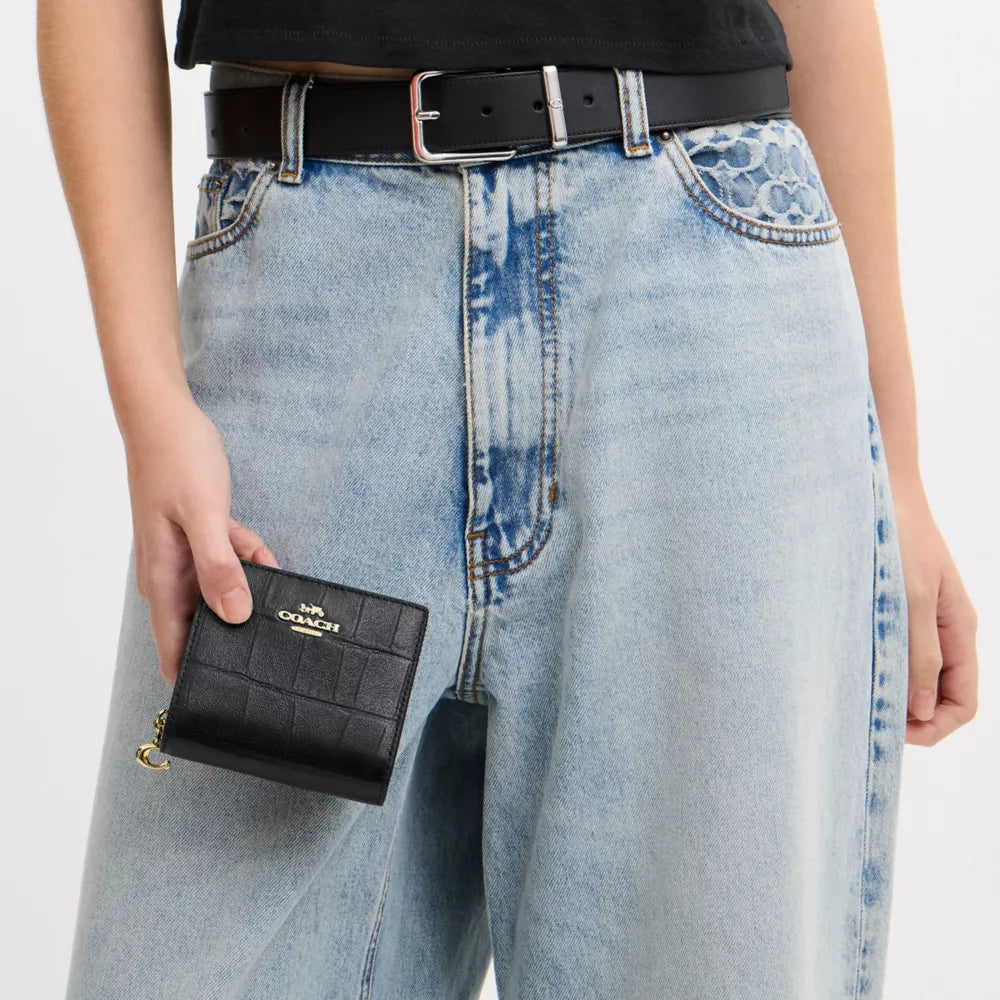 Snap Wallet - Embossed Crocodile/Gold/Black