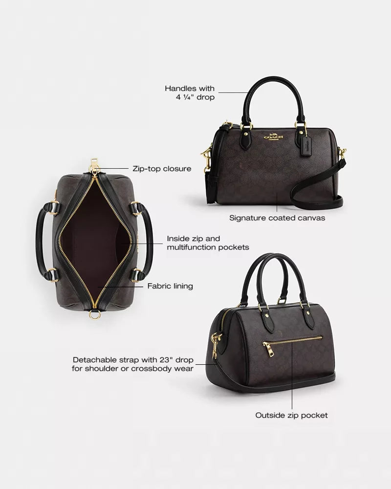 Rowan Satchel Bag In Signature Canvas - Signature Canvas/Gold/Walnut/Black
